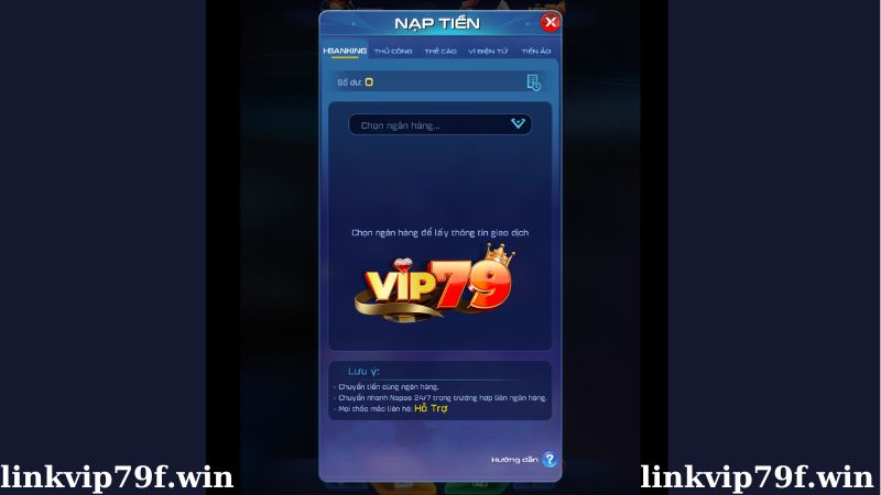 Các phương thức nạp tiền Vip79